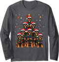 Doberman Pinscher Christmas Tree Dogs Santa Hats Lights Xmas Long Sleeve T-Shirt - Adult Unisex Dark Heather Grey