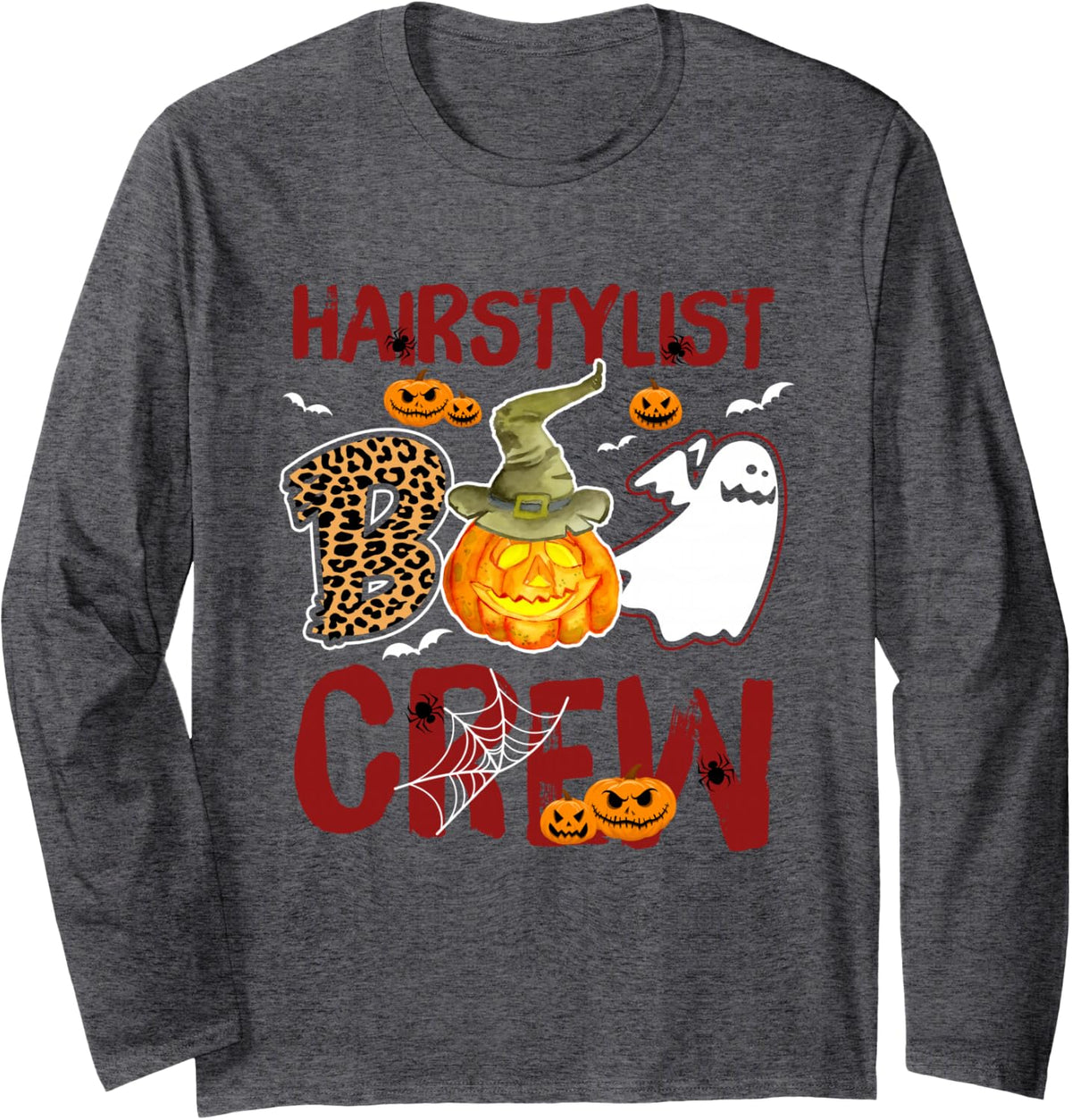 Hairstylist Boo Crew Halloween Hair Stylist Match Long Sleeve T-Shirt - Adult Unisex Dark Heather Grey
