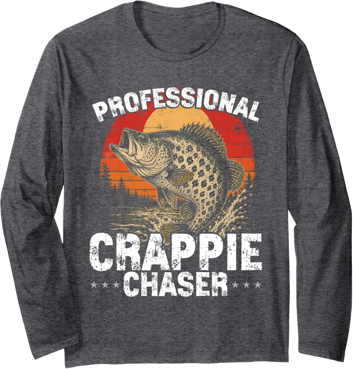 Angler Professional Crappie Chaser Fishing Long Sleeve T-Shirt - Adult Unisex Dark Heather Grey