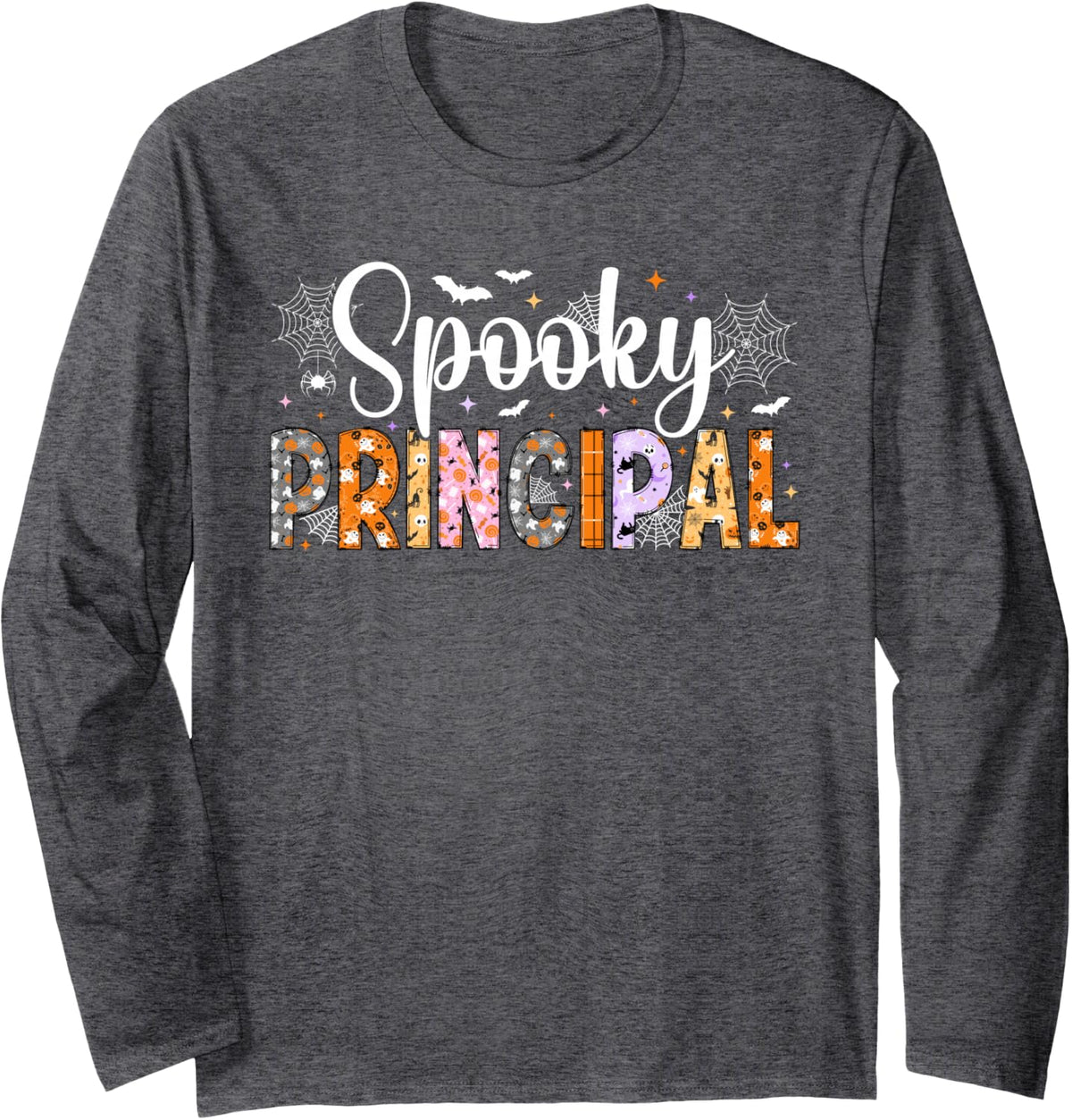 Spooky Principal Halloween School Principal Long Sleeve T-Shirt - Adult Unisex Dark Heather Grey