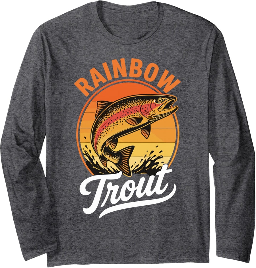 River Fishing Rainbow Trout Freshwater Angler Fisherman Long Sleeve T-Shirt - Adult Unisex Dark Heather Grey