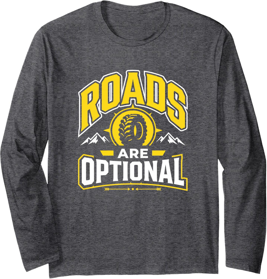 Roads are Optional Overlanding Expedition Long Sleeve T-Shirt - Adult Unisex Dark Heather Grey