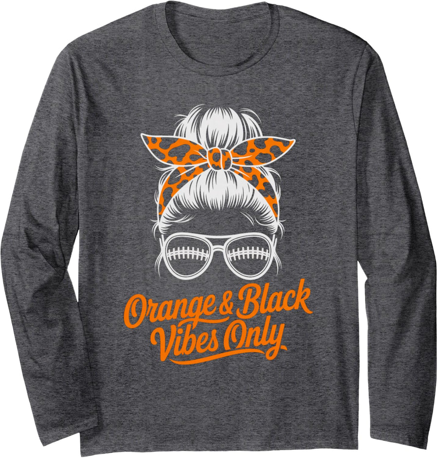 Retro Orange Black Vibes ONLY High School Spirit Week Long Sleeve T-Shirt - Adult Unisex Dark Heather Grey