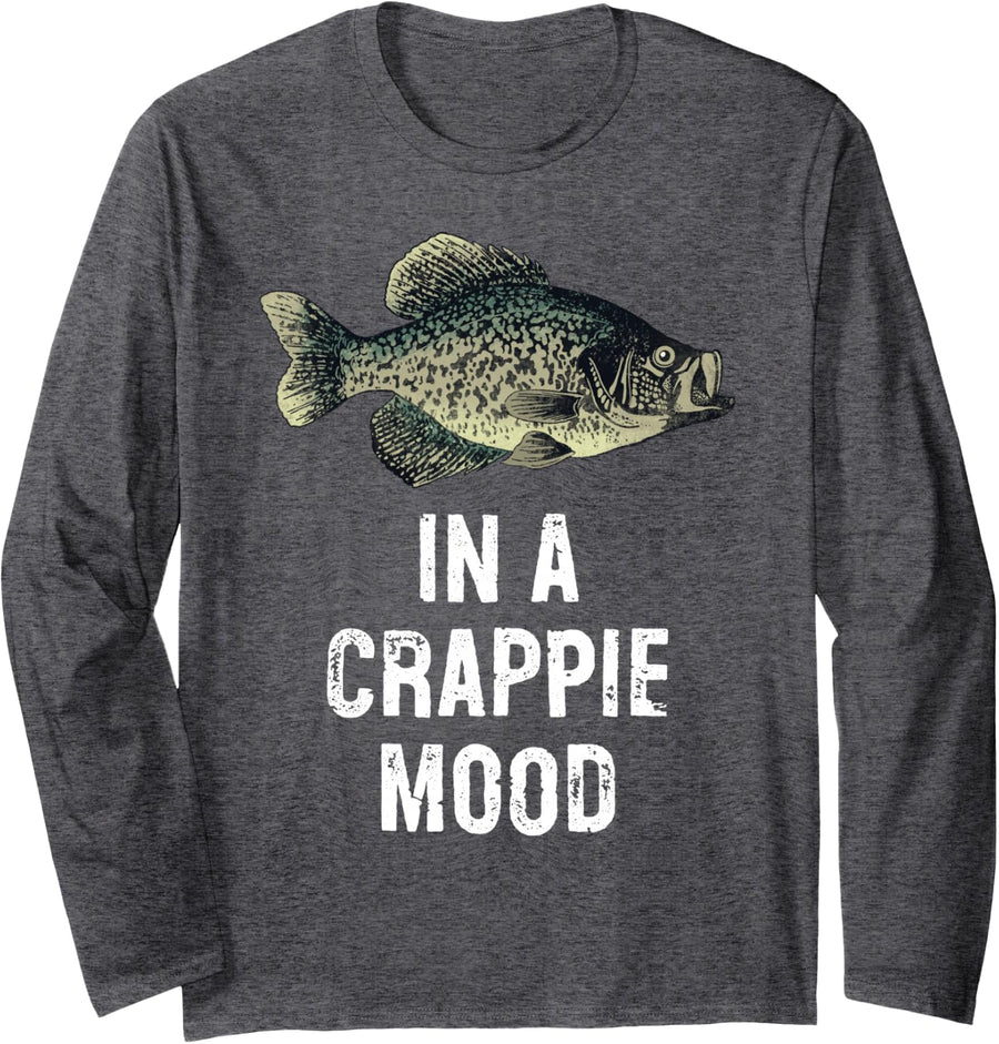 in A Crappie Mood Fishing Long Sleeve T-Shirt - Adult Unisex Dark Heather Grey