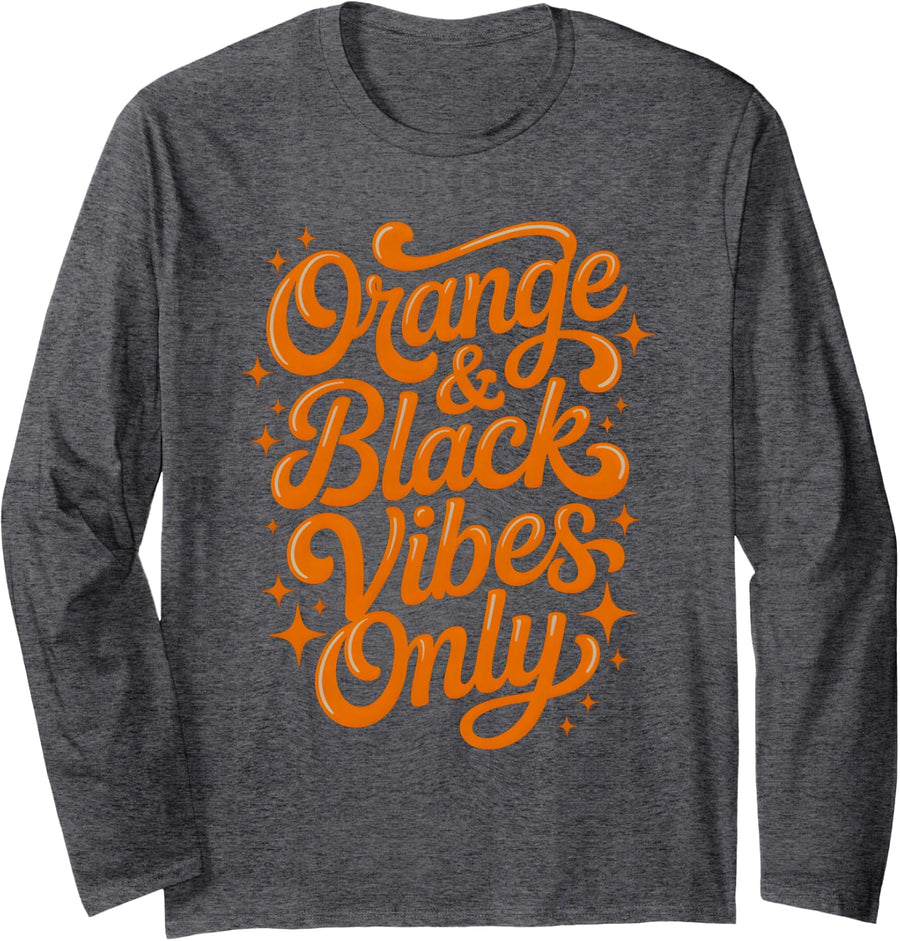 Vintage Orange Black Vibes ONLY High School Tournament Field Long Sleeve T-Shirt - Adult Unisex Dark Heather Grey