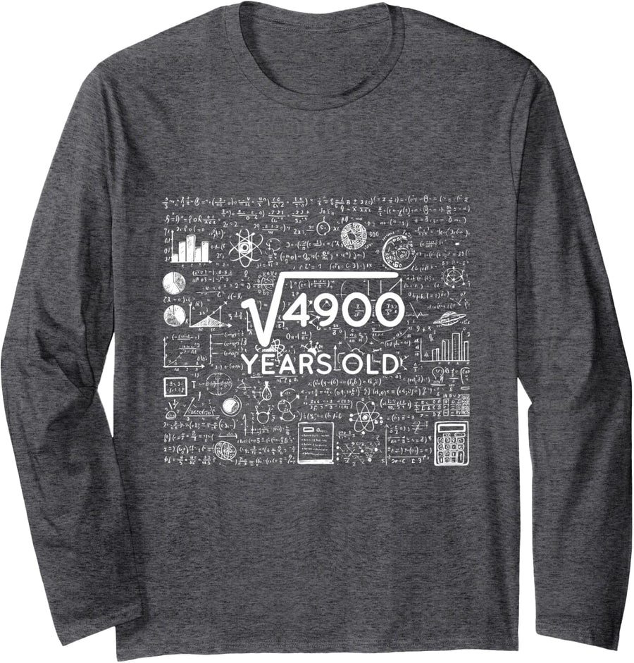 Square Root of 4900 Funny Math 70th Birthday 70 Years Old Long Sleeve T-Shirt - Adult Unisex Dark Heather Grey