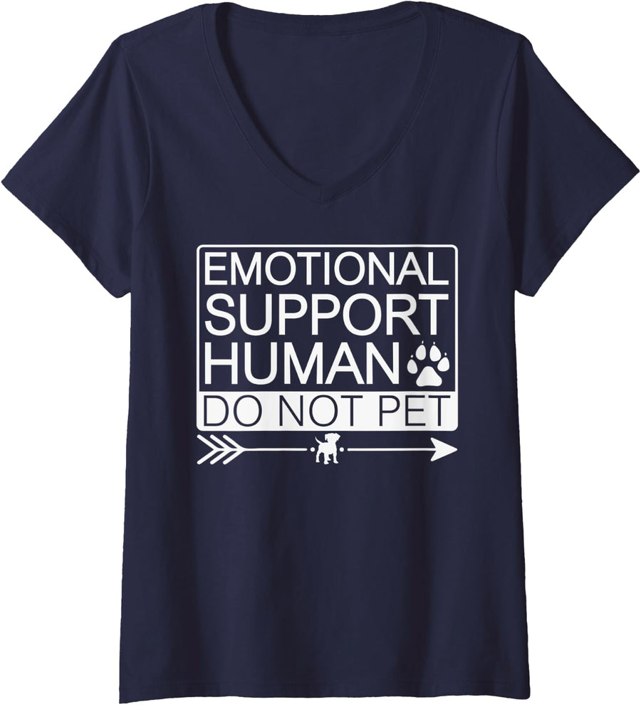 Womens Emotional Support Human ESA Service Dog Funny Dog V-Neck T-Shirt - Navy Blue
