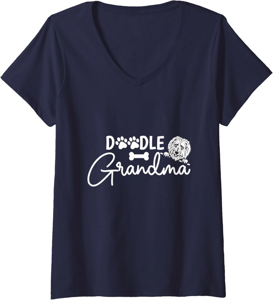 Womens Doodle Grandma Dog Tee Women Groodle Dogs Lover Goldendoodle V-Neck T-Shirt - Navy Blue