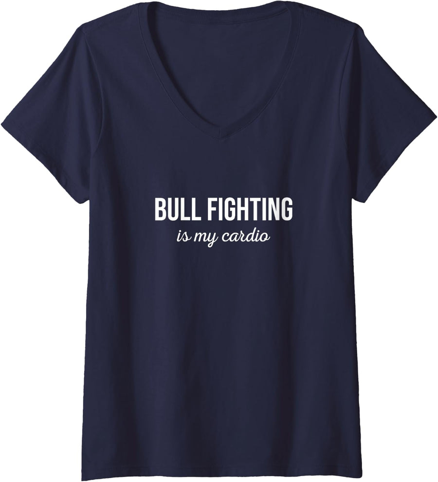 Women's Rodeo Bull Fighter - Longhorn Bull Riding V-Neck T-Shirt - Navy Blue