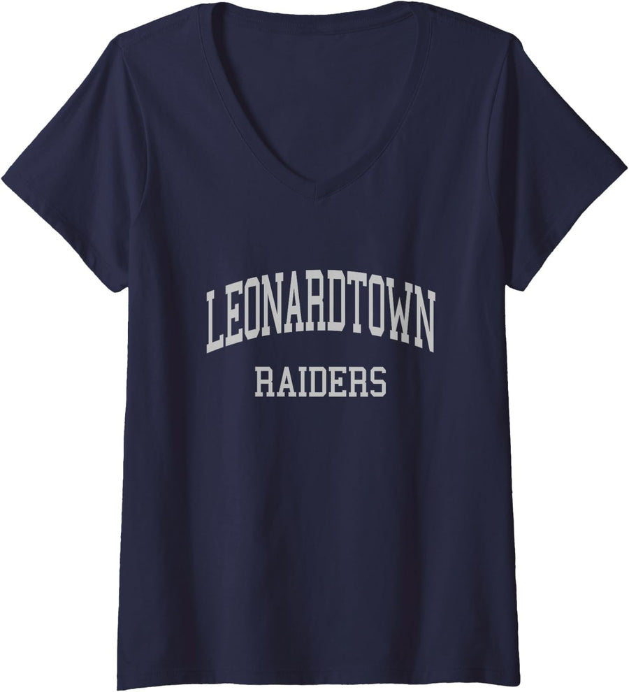 Women's Leonardtown High School HS Leonardtown MD Retro Sports V-Neck T-Shirt - Navy Blue