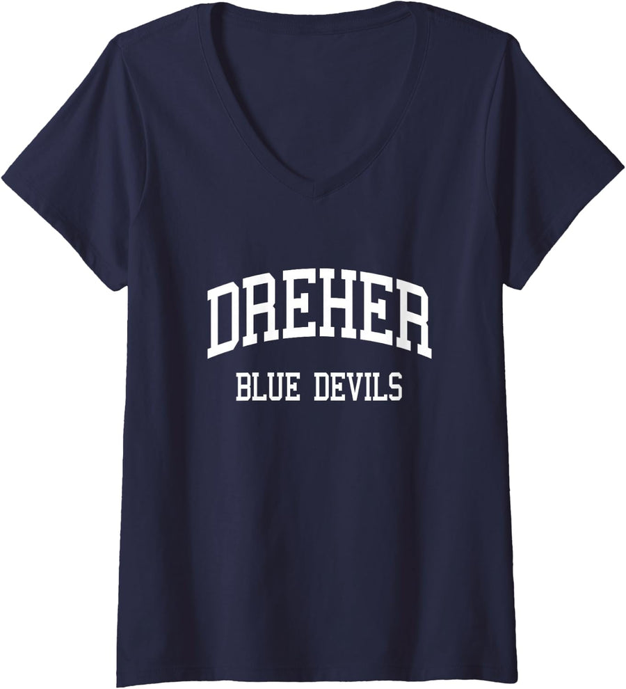 Women's Dreher High School HS Columbia SC Retro Sports V-Neck T-Shirt - Navy Blue