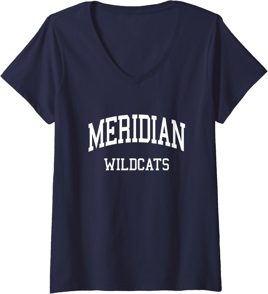 Women's Meridian High School HS Meridian MS Retro Sports V-Neck T-Shirt - Navy Blue