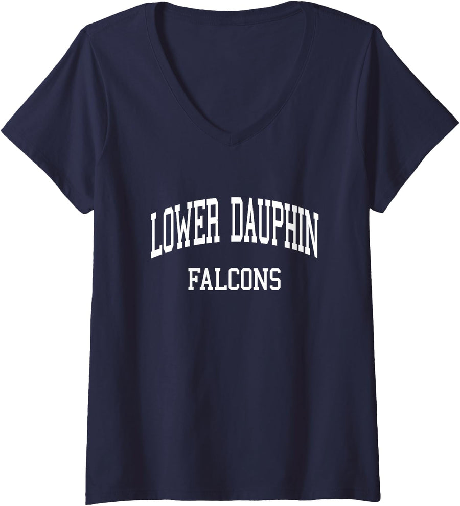 Women's Lower Dauphin High School HS Hummelstown PA Retro Sports V-Neck T-Shirt - Navy Blue