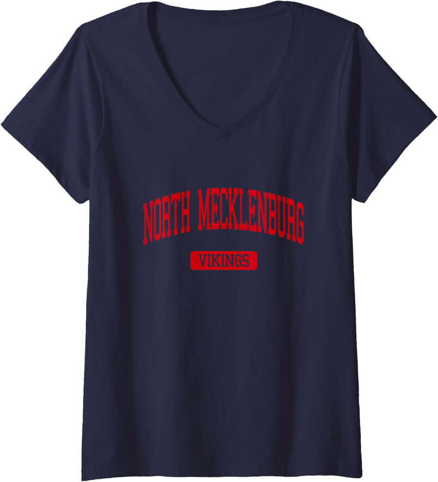 Women's North Mecklenburg High School HS Huntersville NC Varsity SPO V-Neck T-Shirt - Navy Blue
