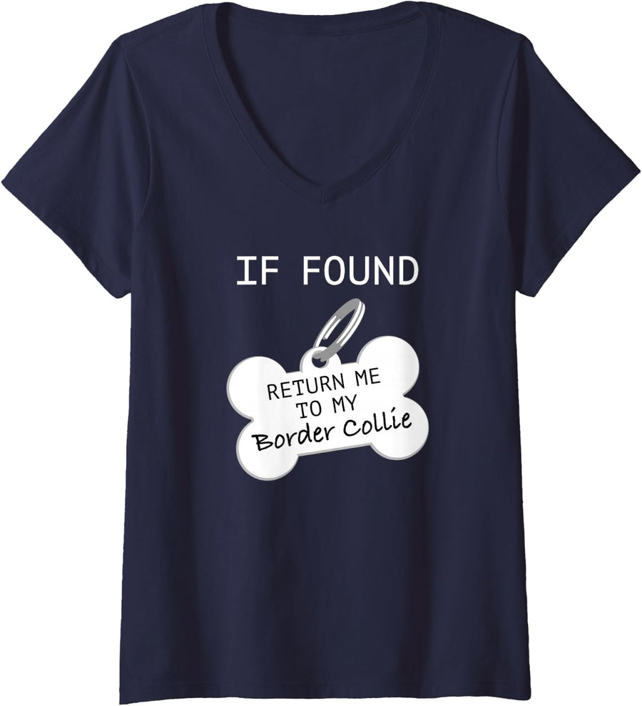 Women's If Found Return Me to My Border Collie V-Neck T-Shirt - Navy Blue