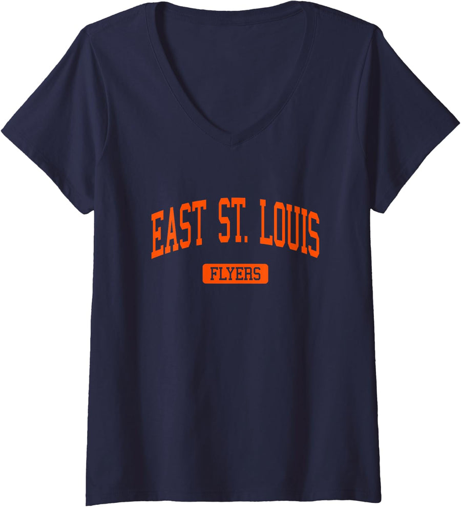 Women's East St. Louis High School HS East Saint Louis IL Varsity Sp V-Neck T-Shirt - Navy Blue