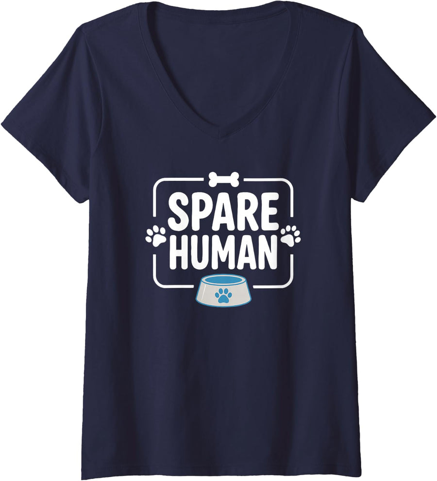 Women's Spare Human Funny Dog Mom Dog Dad V-Neck T-Shirt - Navy Blue