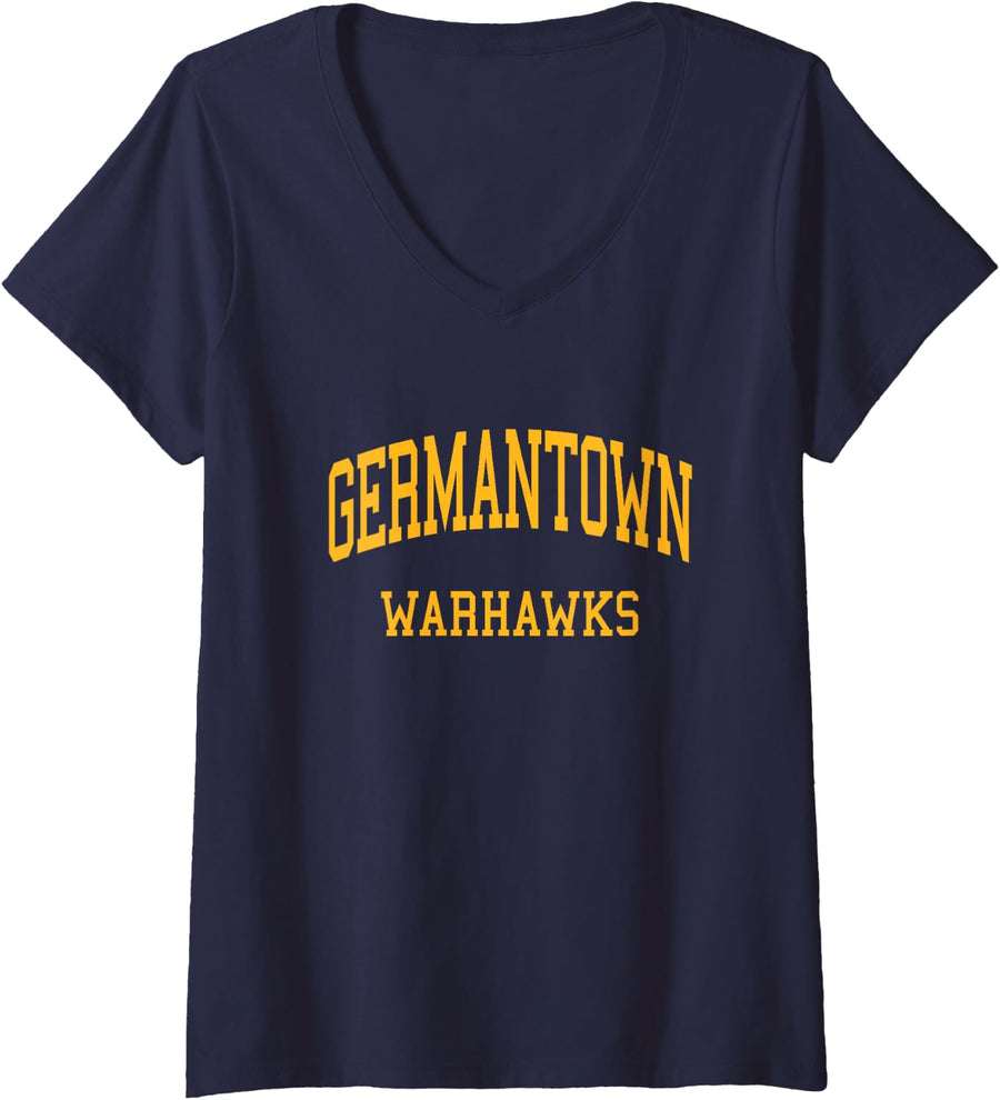 Women's Germantown High School HS Germantown WI Retro Sports V-Neck T-Shirt - Navy Blue