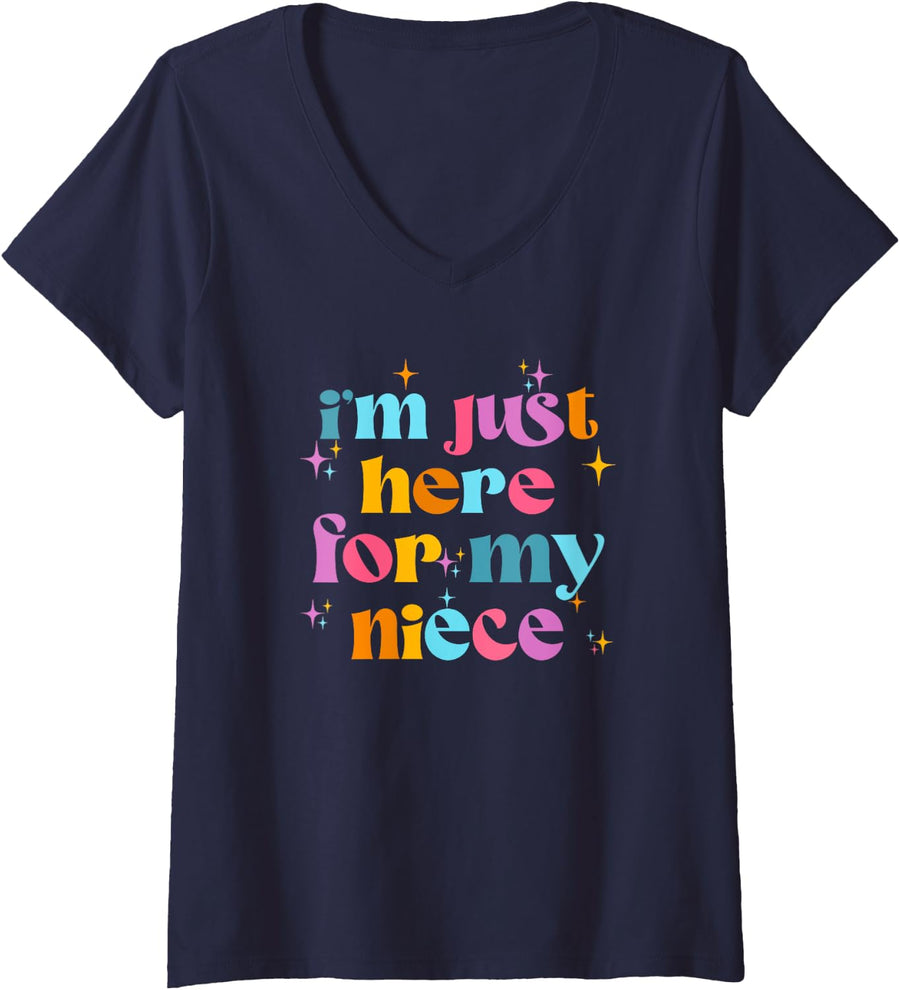 Womens Funny Aunt Life Auntie Groovy I'm Just Here For My Niece V-Neck T-Shirt - Navy Blue