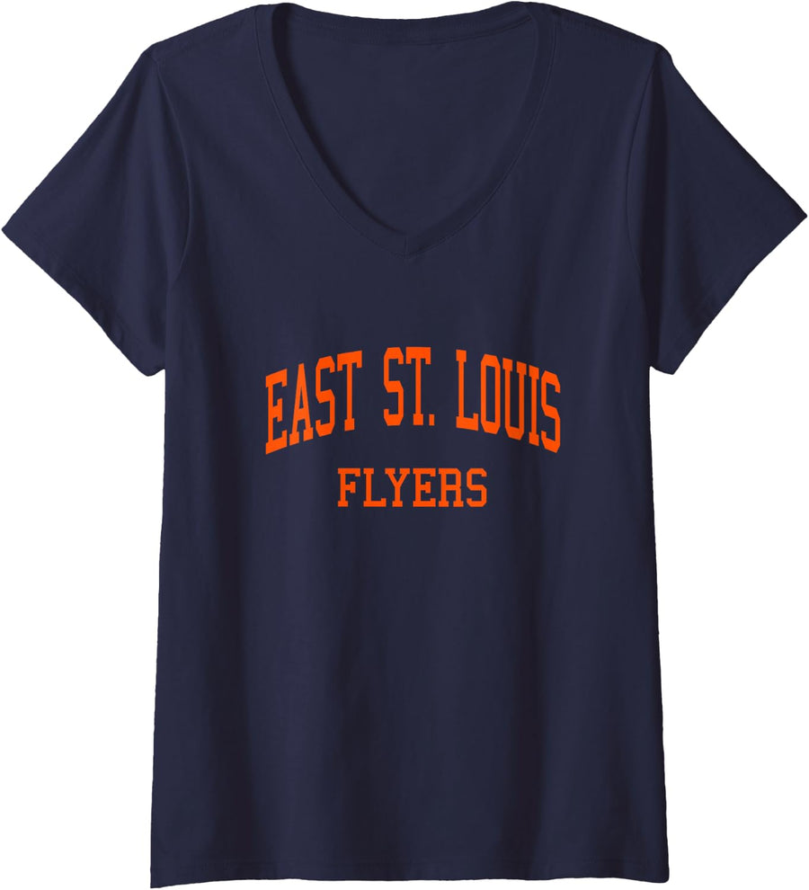 Women's East St. Louis High School HS East Saint Louis IL Retro SPOR V-Neck T-Shirt - Navy Blue
