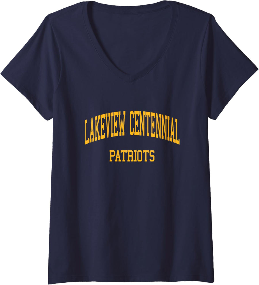 Women's Lakeview Centennial High School HS Garland TX Retro Sports V-Neck T-Shirt - Navy Blue