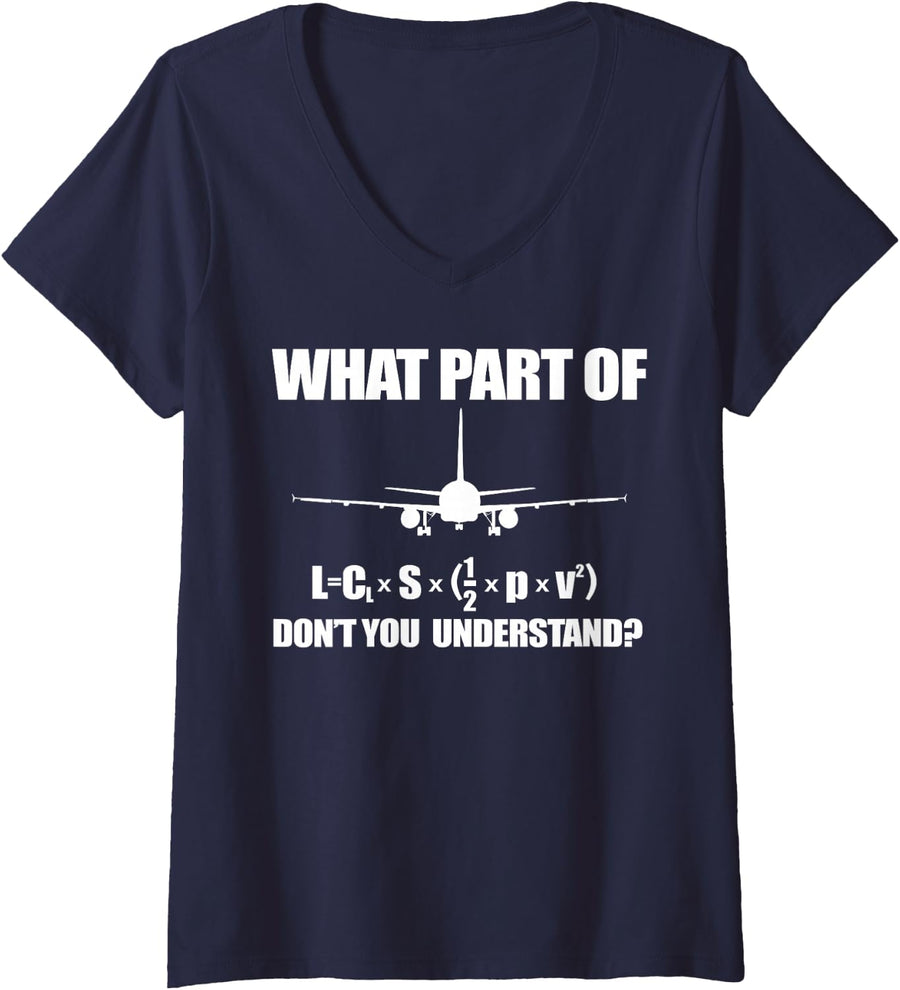 Women's What Part of Lift Formula Don't You Understand Airplane Meme V-Neck T-Shirt - Navy Blue