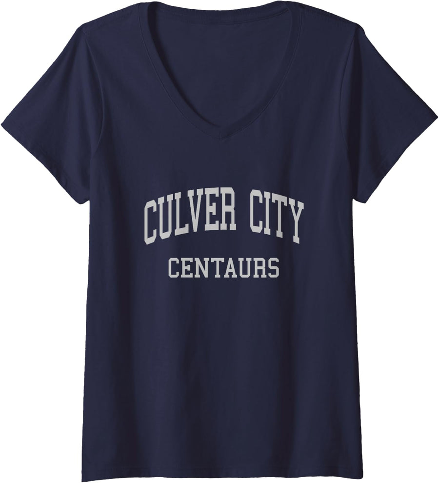 Women's Culver City High School HS Culver City CA Retro Sports V-Neck T-Shirt - Navy Blue