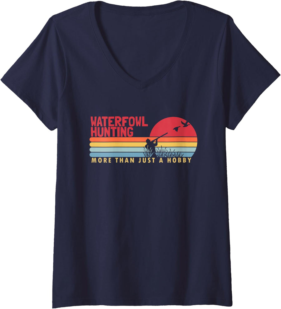 Women's Waterfowl Hunting More Than a Hobby Bird Waterfowl Hunting V-Neck T-Shirt - Navy Blue