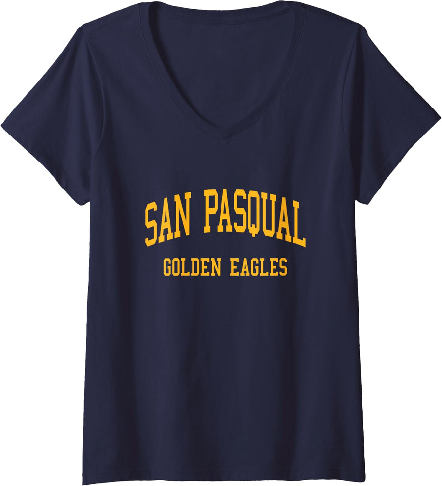 Women's San Pasqual High School HS Escondido CA Retro Sports V-Neck T-Shirt - Navy Blue
