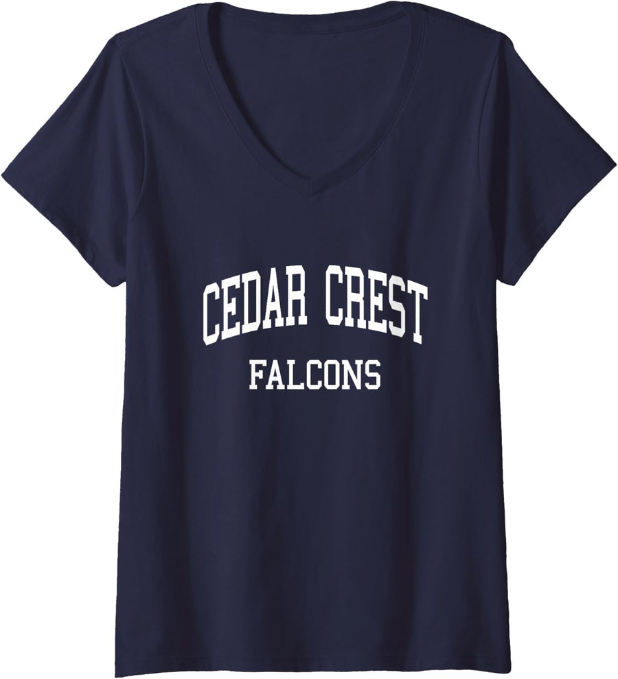 Women's Cedar Crest High School HS Lebanon PA Retro Sports V-Neck T-Shirt - Navy Blue