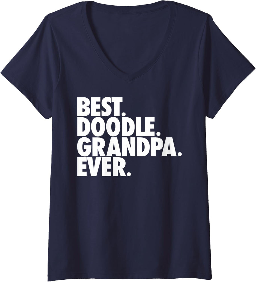 Women's Goldendoodle Grandpa - Best Doodle Grandpa V-Neck T-Shirt - Navy Blue