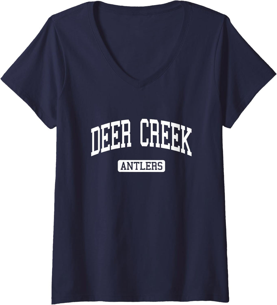 Women's Deer Creek High School HS Edmond OK Varsity Sports V-Neck T-Shirt - Navy Blue
