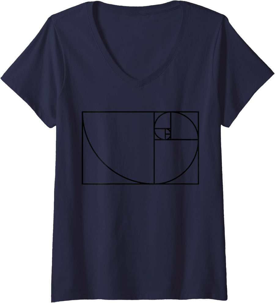 Women's Sheldon Nerdy Golden Spiral Math Teacher Student Gift V-Neck T-Shirt - Navy Blue