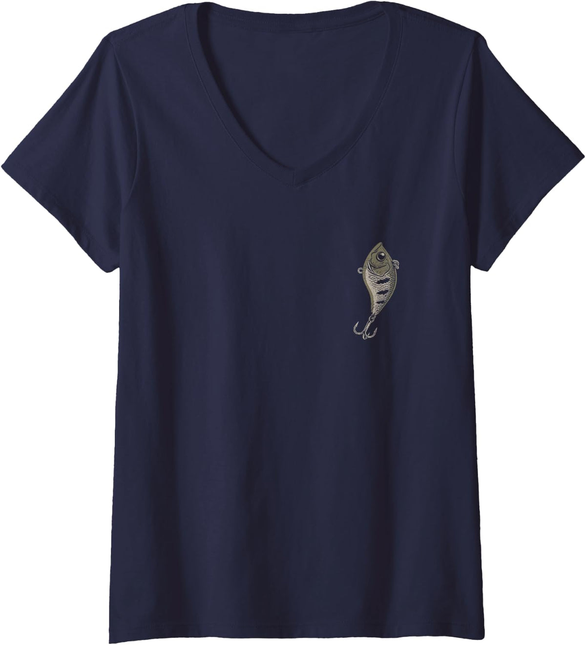 Women's Fishing Camo American Flag Bass (Design on Front and Back) V-Neck T-Shirt - Navy Blue