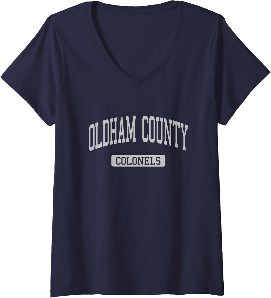 Women's Oldham County High School HS La Grange KY Varsity Sports V-Neck T-Shirt - Navy Blue