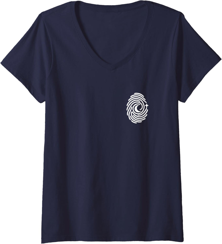Women's Stargazing Fingerprint Minimalist Subtle Astronomy Hobby V-Neck T-Shirt - Navy Blue