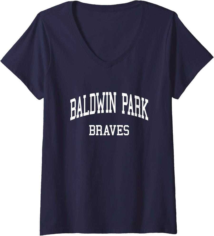 Women's Baldwin Park High School HS Baldwin Park CA Retro Sports V-Neck T-Shirt - Navy Blue