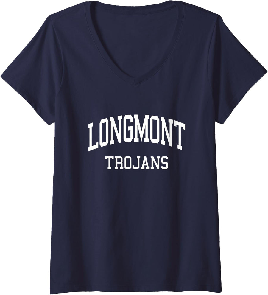 Women's Longmont High School HS Longmont CO Retro Sports V-Neck T-Shirt - Navy Blue