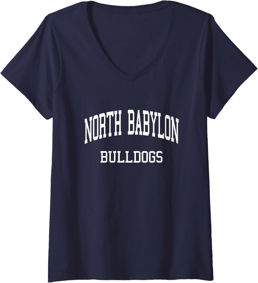 Women's North Babylon High School HS North Babylon NY Retro Sports V-Neck T-Shirt - Navy Blue