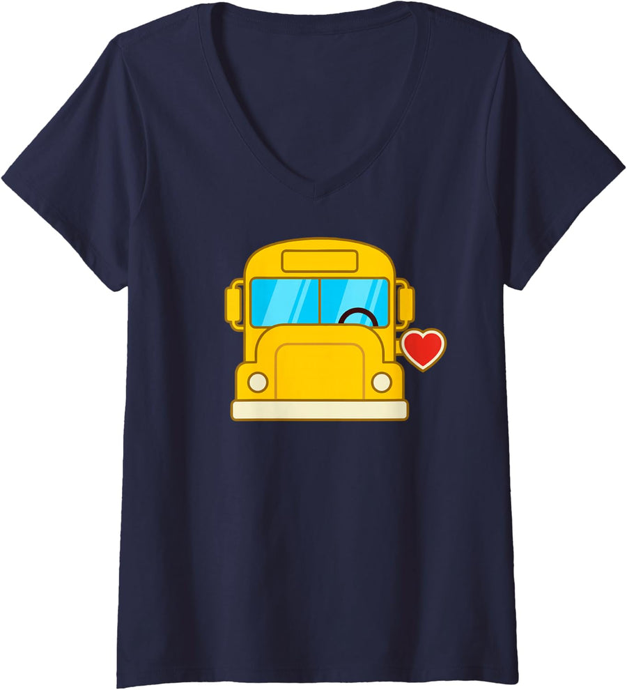 Women's School Bus Driver Heart Funny Appreciation Humor Halloween V-Neck T-Shirt - Navy Blue