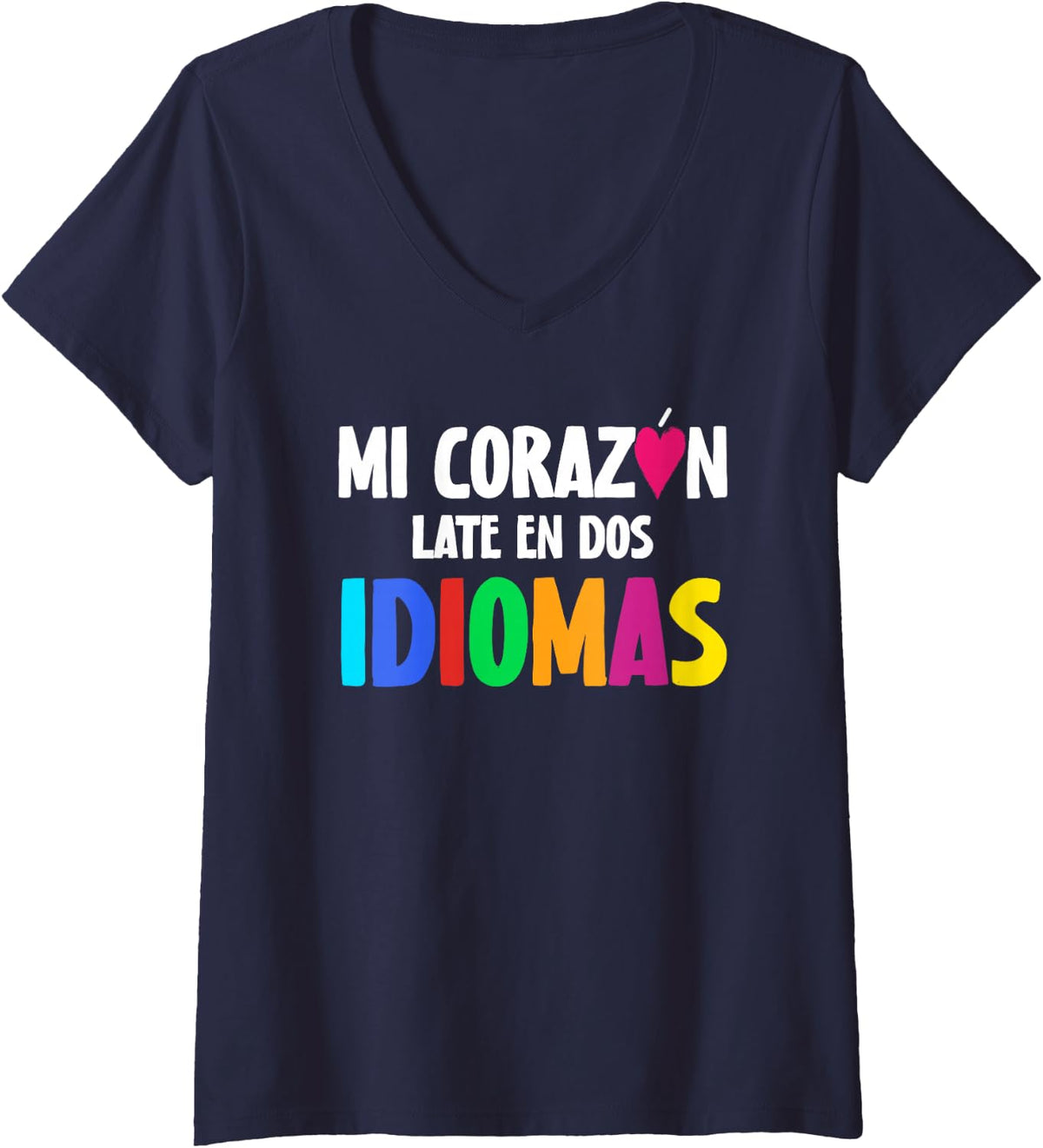 Women's Bilingual Spanish Teacher V-Neck T-Shirt - Navy Blue