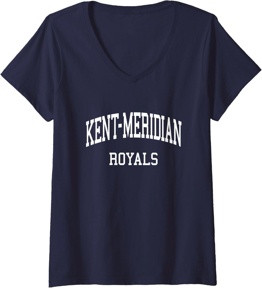 Women's Kent-Meridian High School HS Kent WA Retro Sports V-Neck T-Shirt - Navy Blue