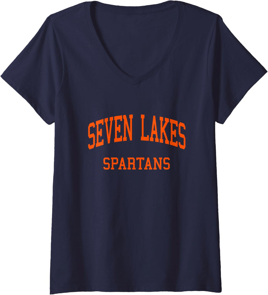 Women's Seven Lakes High School HS Katy TX Retro Sports V-Neck T-Shirt - Navy Blue