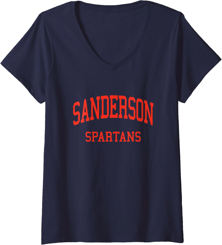 Women's Sanderson High School HS Raleigh NC Retro Sports V-Neck T-Shirt - Navy Blue