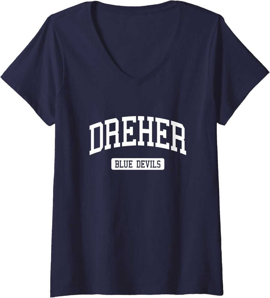 Women's Dreher High School HS Columbia SC Varsity Sports V-Neck T-Shirt - Navy Blue