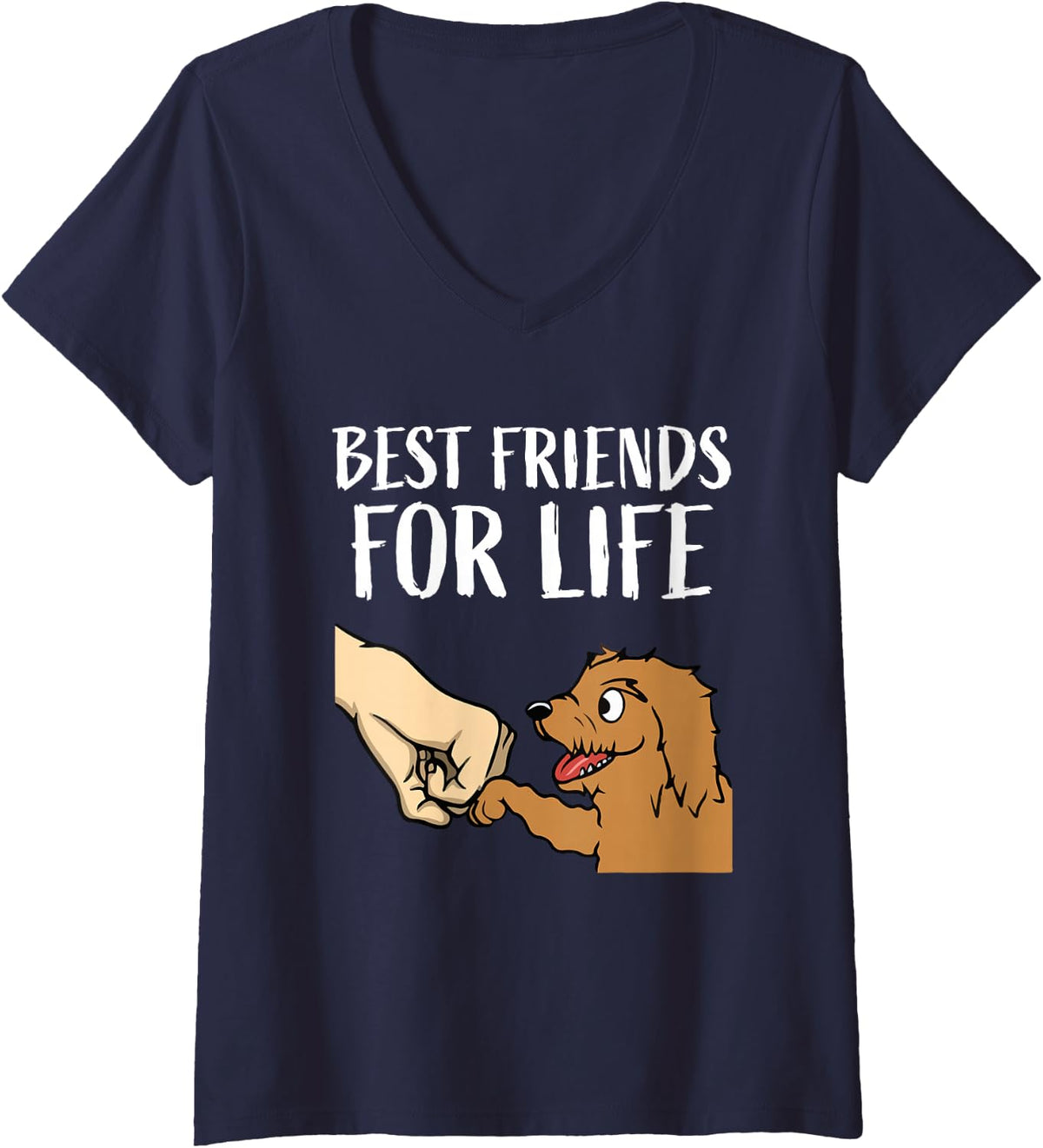 Women's Best Friends for Life Fist Bump Goldendoodle V-Neck T-Shirt - Navy Blue