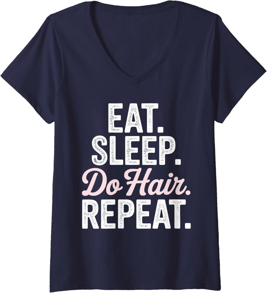 Women's Funny Hairstylist Art for Men Women Barber Hairdresser V-Neck T-Shirt - Navy Blue