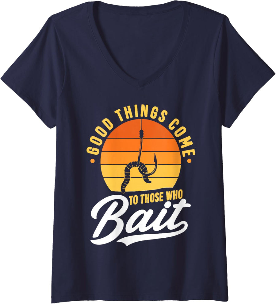 Women's Funny River Fishing Freshwater Angler Fisherman V-Neck T-Shirt - Navy Blue