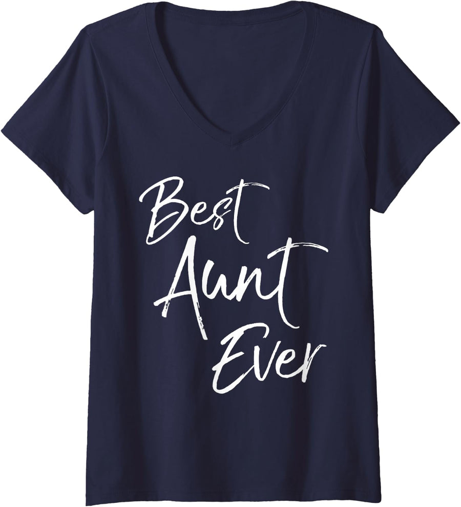 Women's Cute Aunt Gift from Niece & Nephew Awesome Best Aunt Ever V-Neck T-Shirt - Navy Blue