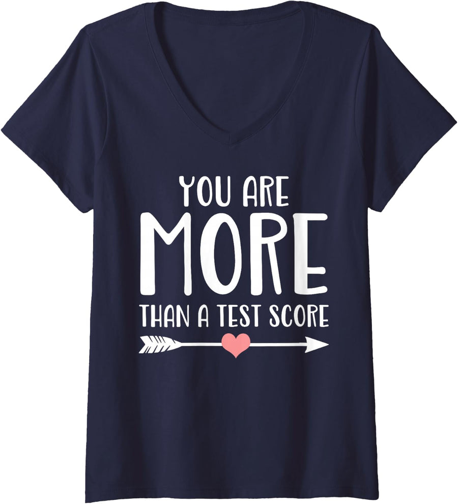 Women's You are More Than A Test Score Teacher Test Day Testing V-Neck T-Shirt - Navy Blue